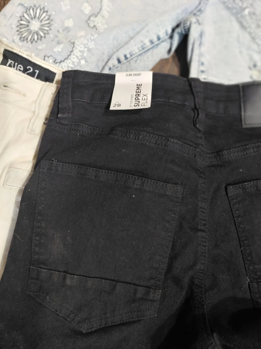 Rue21 Men's Slim Biker Denim Shorts - Light Wash, Cream, Black